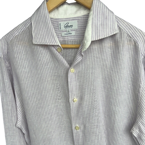 Beautiful Men's white and lavender stripe linen shirt - Made in Spain - Picture 1 of 3
